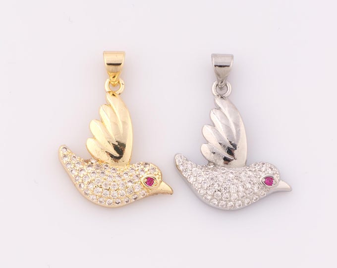 1 pcs Gold CZ Bird Pendant,18K Gold Filled Bird Charm,Bird Charm DIY Bracelet Necklace Jewelry Making Findings Supply