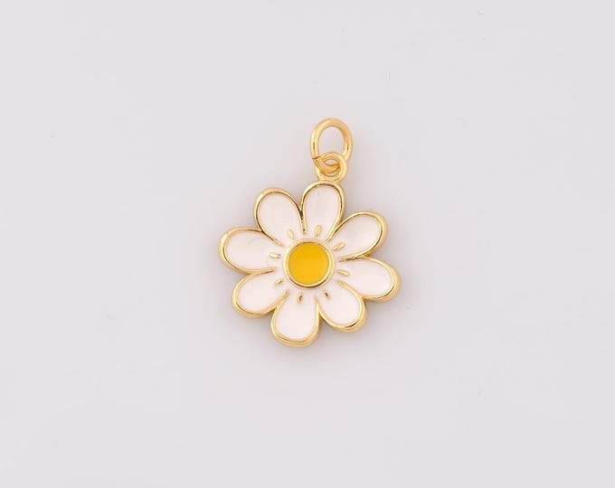 1 pcs Gold Enamel Flower Pendant,18K Gold Filled Flower Charm Flower Charms,DIY Bracelet Necklace Jewelry Making Findings Supply