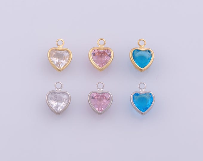 1 pcs Gold CZ Heart Pendant,18K Gold Filled Love Charm,Heart Charms DIY Bracelet Necklace Jewelry Making Findings Supply