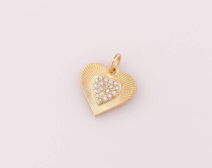 1 pcs Gold CZ Heart Pendant,18K Gold Filled Heart Charm,Heart Charm DIY Bracelet Necklace Jewelry Making Findings Supply