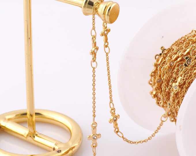 1 Meter Gold Cross Chain, 18K Gold Filled Semi Finished Chain, Specialty Chains, DIY Jewelry Making Supplies