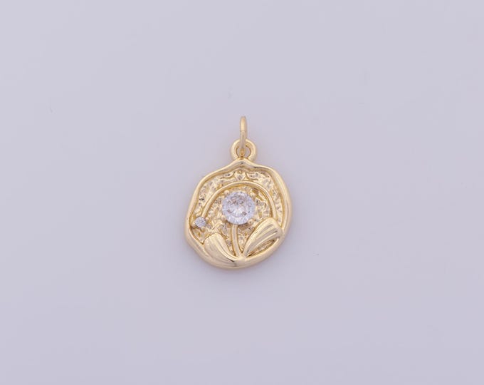 1 pcs Gold CZ Flower Pendant,18K Gold Filled Flower Charm,Flower Charms DIY Bracelet Necklace Jewelry Making Findings Supply