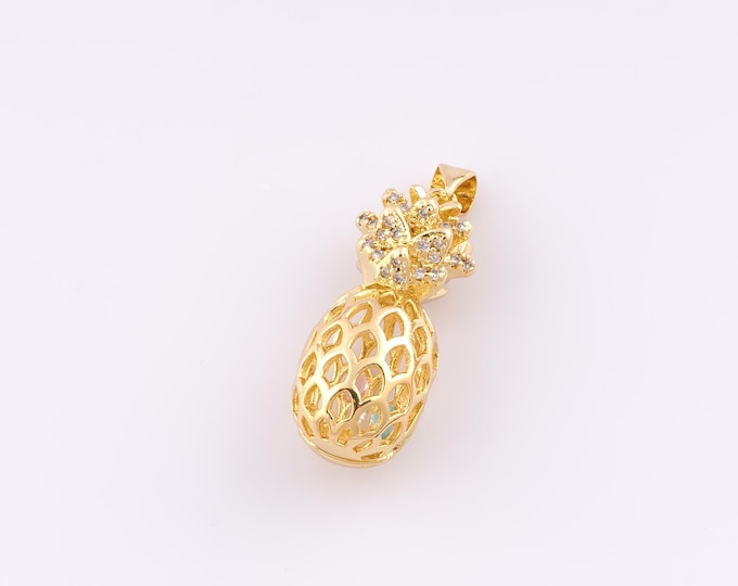 1 pcs Gold CZ Pineapple Pendant,18K Gold Filled Fruit Charm Pineapple Charms,DIY Bracelet Necklace Jewelry Making Findings Supply