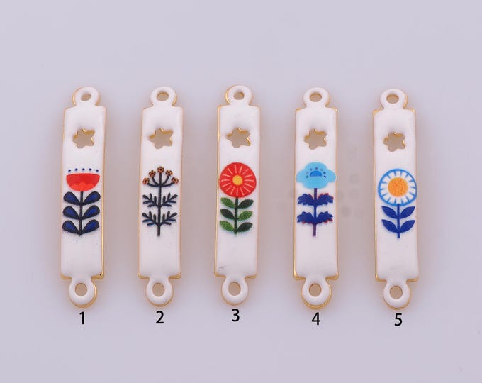 1 pcs Gold Enamel Flower Connector,18K Gold Filled Flower Pattern Connector,DIY Bracelet Necklace Jewelry Making Findings Supply