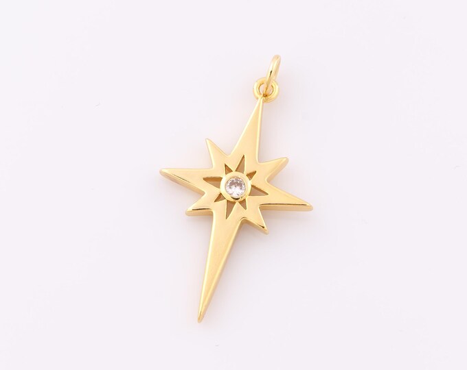 1 pcs Gold CZ Polaris Pendant,18K Gold Filled North Star Charm,Polaris Charm DIY Bracelet Necklace Jewelry Making Findings Supply
