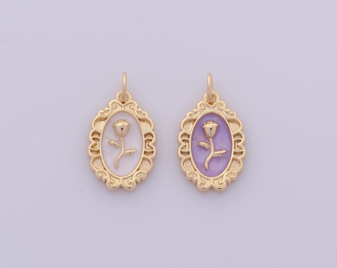 1 pcs Gold Enamel Mirror Pendant,18K Gold Filled Flower Charm,Mirror Charms DIY Bracelet Necklace Jewelry Making Findings Supply