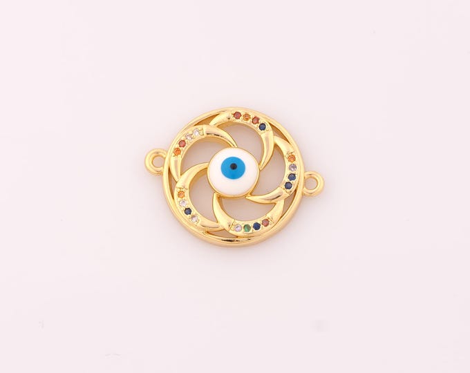 1 pcs Evil Eye Connector,18K Gold Filled CZ Devil Eye Connector,Enamel Eye Connector DIY Bracelet Necklace Jewelry Making Findings Supply