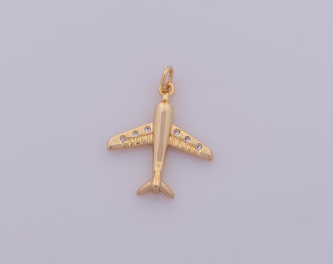 1 pcs Gold CZ Airplane Pendant,18K Gold Filled Airplane Charm,Airplane Charms DIY Bracelet Necklace Jewelry Making Findings Supply