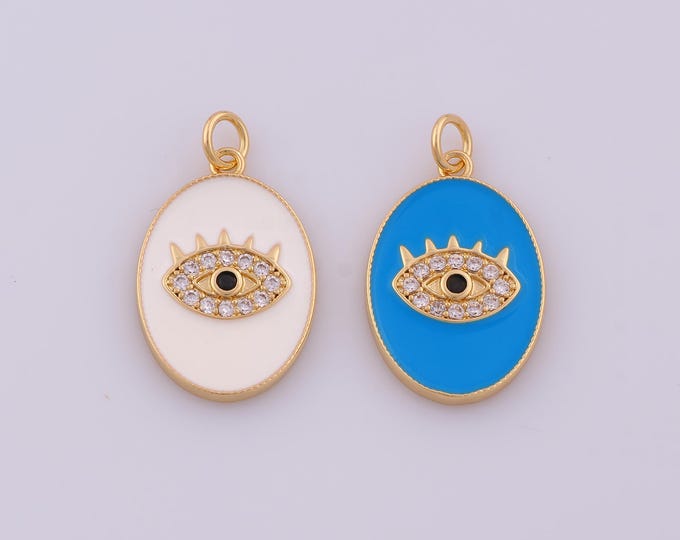 1 pcs Gold Enamel Evil Eye Pendant,18K Gold Filled Devil Eye Charm,CZ Eye Charms DIY Bracelet Necklace Jewelry Making Findings Supply