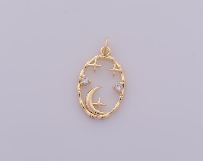 1 pcs Gold CZ Moon Pendant,18K Gold Filled Star Charm,Celestial Charms DIY Bracelet Necklace Jewelry Making Findings Supply