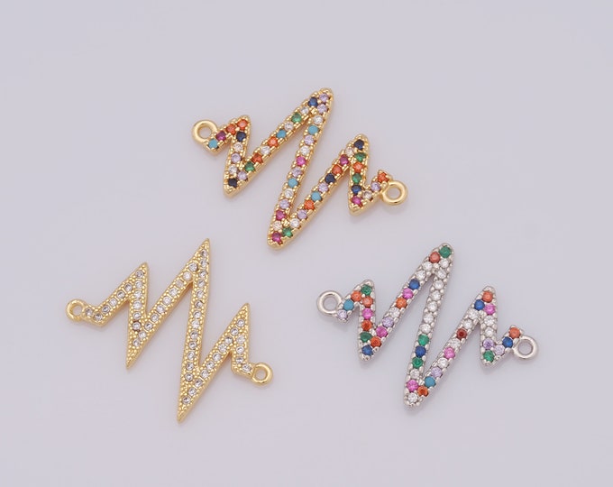 1 pcs Gold Line Connector,18K Gold Filled CZ Heartbeat Connector,Line Connector DIY Bracelet Necklace Jewelry Making Findings Supply