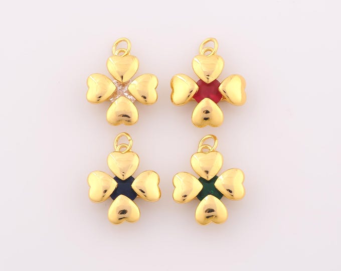 1 pcs Gold Heart Pendant,18K Gold Filled Lucky Grass Charm,Love Charms DIY Bracelet Necklace Jewelry Making Findings Supply