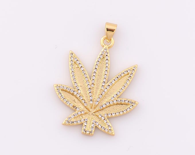 1 pcs Gold CZ Maple Leaf Pendant,18K Gold Filled Maple Leaf Charm,Maple Leaf Charm DIY Bracelet Necklace Jewelry Making Findings Supply