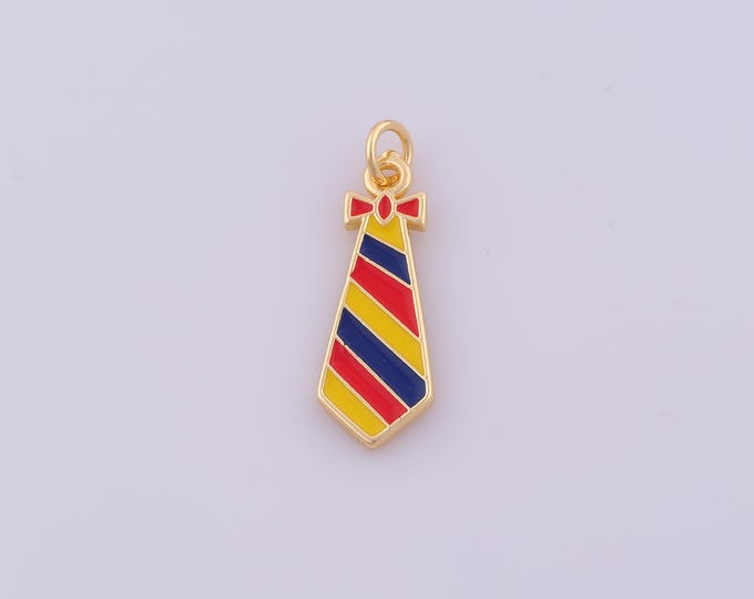 1 pcs Gold Enamel Tie Pendant,18K Gold Filled Tie Charm,Tie Charms DIY Bracelet Necklace Jewelry Making Findings Supply