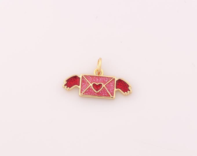 1 pcs Gold Enamel Envelope Pendant,18K Gold Filled Heart Charm,Angel Wings Charms DIY Bracelet Necklace Jewelry Making Findings Supply
