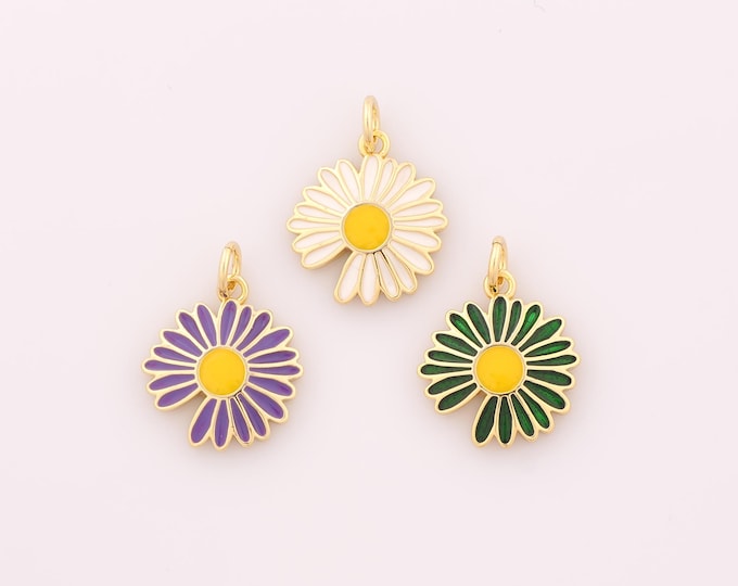 1 pcs Gold Enamel Daisy Pendant,18K Gold Filled Daisy Charm Daisy Charms,DIY Bracelet Necklace Jewelry Making Findings Supply