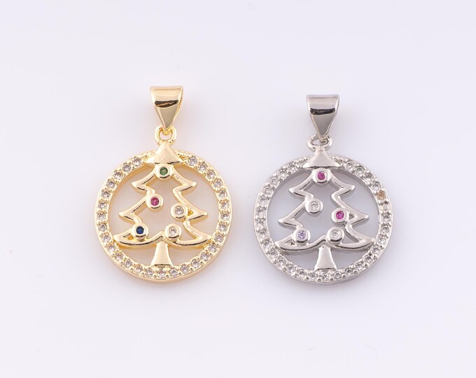 Gold CZ Christmas Tree Pendant,18K Gold Filled Minimalist Charm,Christmas Tree Charms,DIY Bracelet Necklace Jewelry Making Findings Supply