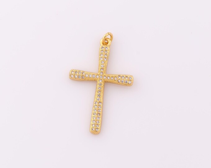 1 pcs Gold CZ Cross Pendant,18K Gold Filled Religion Charm,Christian Charm DIY Bracelet Necklace Jewelry Making Findings Supply