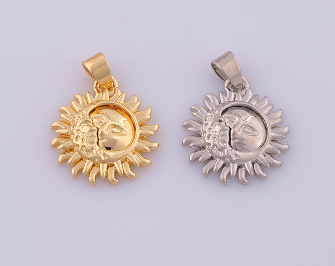 1 pcs Gold Sun Moon Pendant,18K Gold Filled Celestial Charm,Sun Moon Charms DIY Bracelet Necklace Jewelry Making Findings Supply