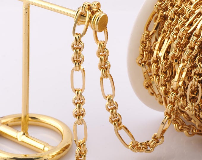 1 Meter Gold Figaro Chain, 18K Gold Filled Semi Finished Chain, Specialty Chains, DIY Jewelry Making Supplies