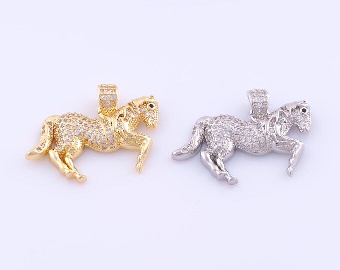1 pcs Gold CZ Horse Pendant,18K Gold Filled Animal Charm,Horse Charms DIY Bracelet Necklace Jewelry Making Findings Supply