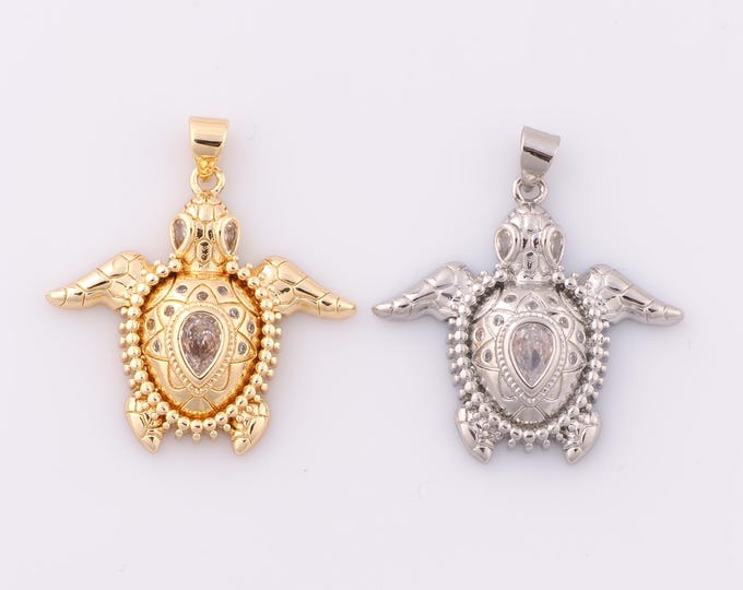 1 pcs Gold CZ Turtle Pendant,18K Gold Filled Turtle Charm,Turtle Charm DIY Bracelet Necklace Jewelry Making Findings Supply