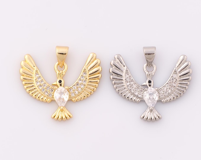 1 pcs Gold CZ Bird Pendant,18K Gold Filled Bird Charm,Bird Charm DIY Bracelet Necklace Jewelry Making Findings Supply