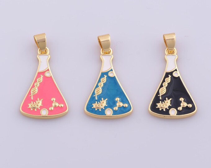 1 pcs Gold Enamel Chemistry Flask Pendant,18K Gold Filled Science Laboratory Flasks Charm,Chemistry Flask Charms DIY Jewelry Making Supply