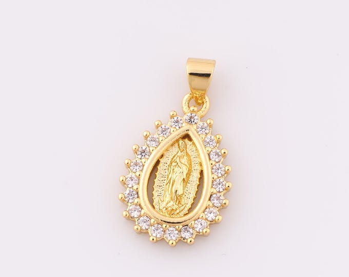 1 pcs Gold CZ Virgin Mary Pendant,18K Gold Filled Religious Charm,Catholic Charm DIY Bracelet Necklace Jewelry Making Findings Supply