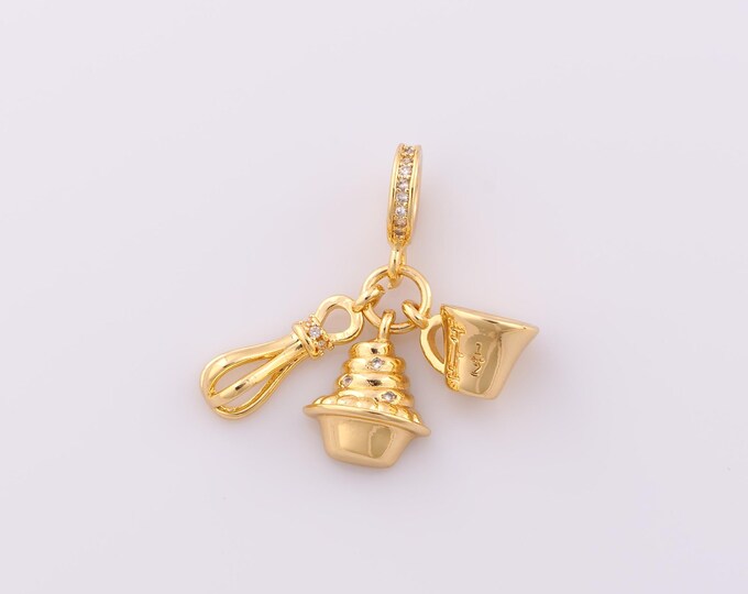 1 pcs Gold CZ Stirrer Pendant,18K Gold Filled Cream Charm,Water Cup Charm DIY Bracelet Necklace Jewelry Making Findings Supply