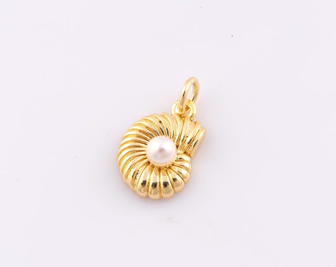 1 pcs Gold Snail Shell Pendant,18K Gold Filled Pearl Charm,Snail Shell Charms,DIY Bracelet Necklace Jewelry Making Findings Supply