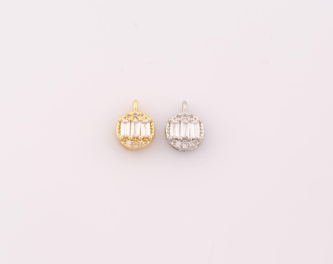 1 pcs Gold CZ Round Pendant,18K Gold Filled Disc Charm,Coin Charms DIY Bracelet Necklace Jewelry Making Findings Supply