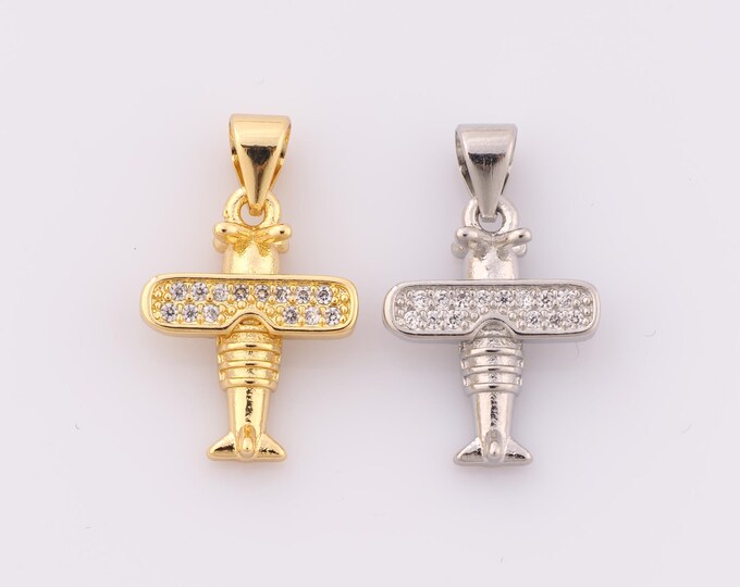 1 pcs Gold CZ Airplane Pendant,18K Gold Filled Airplane Charm,Airplane Charm DIY Bracelet Necklace Jewelry Making Findings Supply