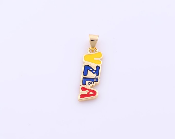 1 pcs Gold Enamel Venezuela Pendant,18K Gold Filled VZLA Charm,Letter Charms DIY Necklace Jewelry Making Findings Supply