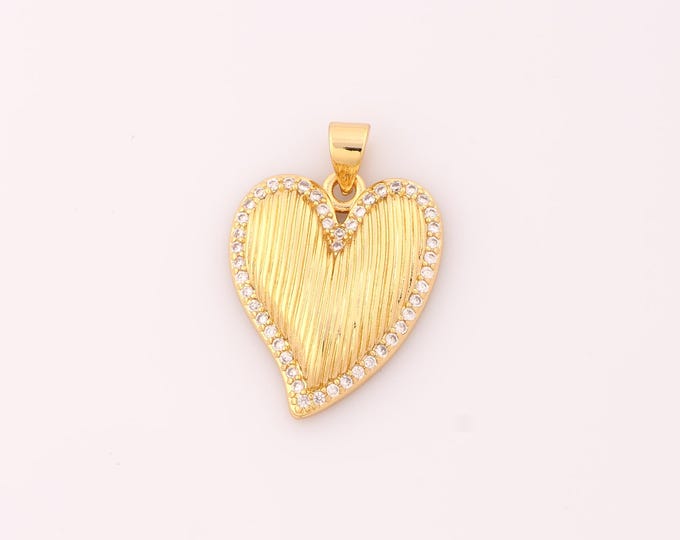 1 pcs Gold CZ Heart Pendant,18K Gold Filled Love Charm,Heart Charms DIY Bracelet Necklace Jewelry Making Findings Supply