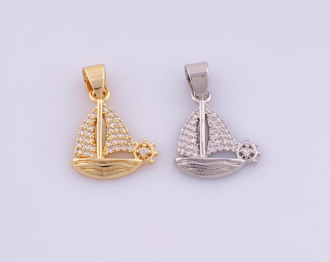 1 pcs Gold Boat Pendant,18K Gold Filled Boat Charm,CZ Boat Charms DIY Bracelet Necklace Jewelry Making Findings Supply