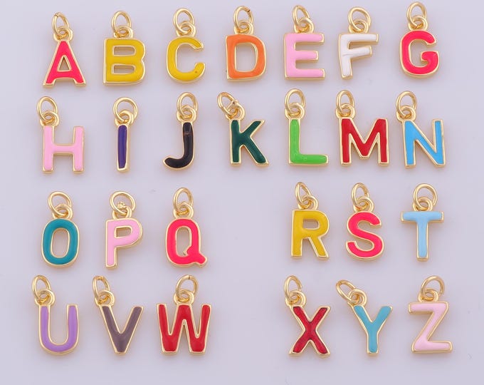 1 pcs Gold Enamel Initial Pendant,18K Gold Filled Letter Charm,Initial Charms DIY Bracelet Necklace Jewelry Making Findings Supply