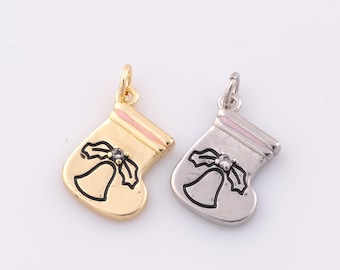 1 pcs Gold Christmas Stocking Pendant,18K Gold Filled Stocking Charm,Christmas Charm DIY Bracelet Necklace Jewelry Making Findings Supply