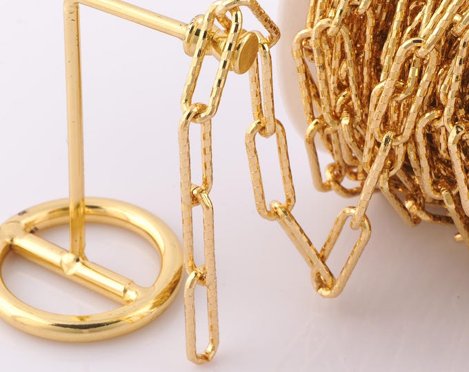 1 Meter Gold Paper Clip Chain, 18K Gold Filled Semi Finished Chain, Specialty Chains, DIY Jewelry Making Supplies