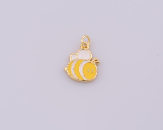 1pcs Gold Enamel Bee Pendant,18K Gold Filled Insect Charm,Bee Charms DIY Bracelet Necklace Jewelry Making Findings Supply