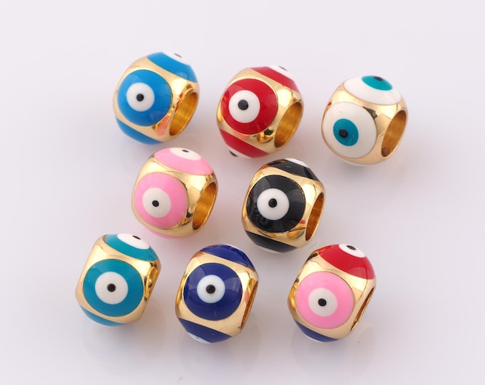 1 pcs 18K Gold Filled Enamel Evil Eye Spacer Beads,Devil Eye Beads for DIY Jewelry Making Findings Supply