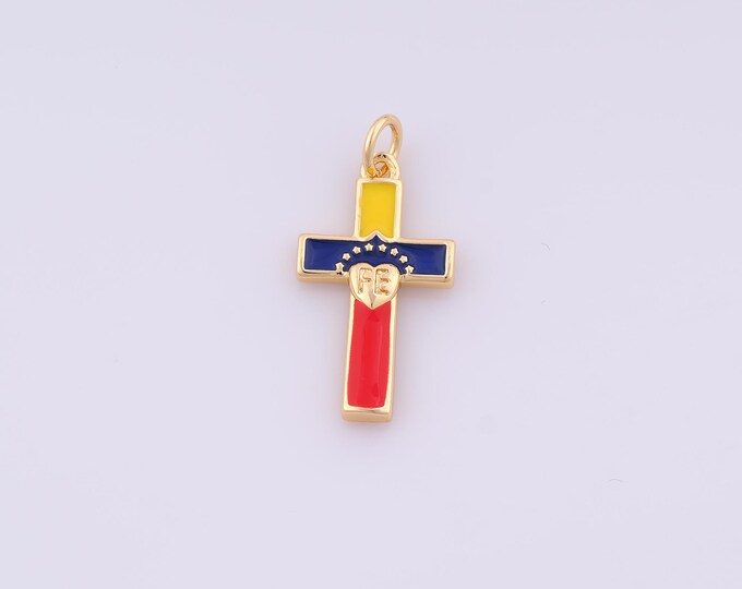1 pcs Gold Enamel Cross Pendant,18K Gold Filled Venezuelan Charm,Christian Charms DIY Bracelet Necklace Jewelry Making Findings Supply