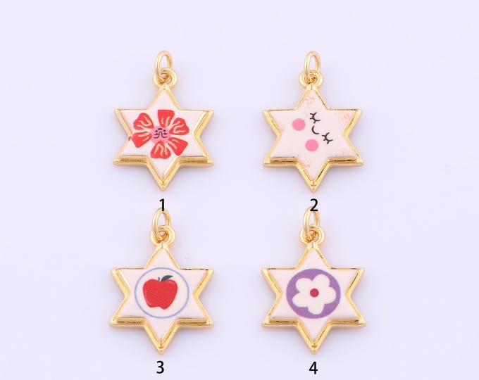1 pcs Gold Enamel David Star Pendant,18K Gold Filled Jewish Star Charm,Apple Charms DIY Bracelet Necklace Jewelry Making Findings Supply
