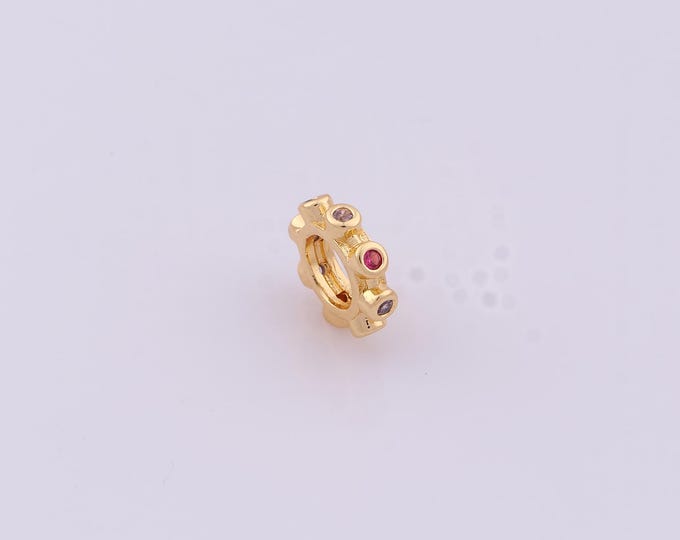 1 pcs 18K Gold Filled CZ Round Spacer Beads,Large Hole Beads,Flat Beads for DIY Jewelry Making Findings Supply