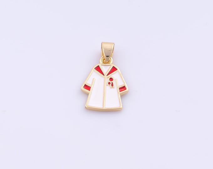 1 pcs Enamel Dr. Graduation Dress Pendant,18K Gold Filled Clothing Charm,Dress Charms DIY Bracelet Necklace Jewelry Making Findings Supply