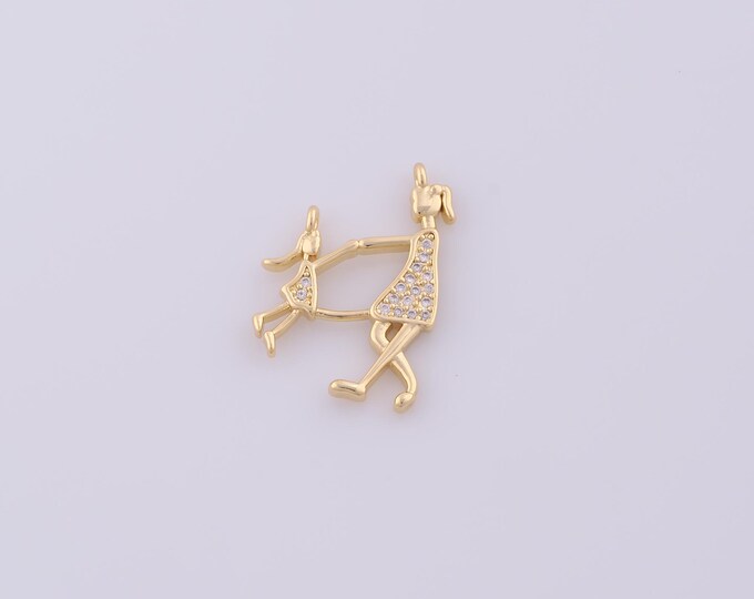 1 pcs CZ Mom Daughter Pendant,18K Gold Filled Parent Child Charm,Mother Daughter Charms DIY Bracelet Necklace Jewelry Making Findings Supply