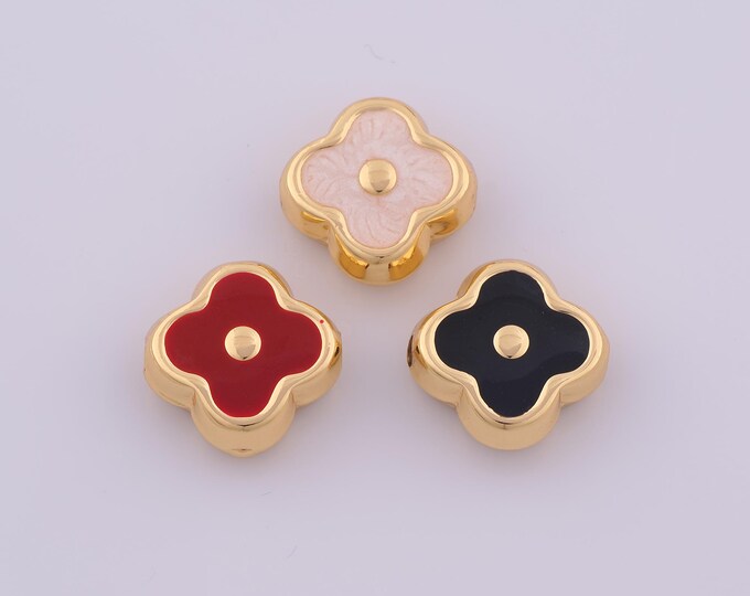 1 pcs 18K Gold Filled Flower Spacer Beads,Enamel Flower Beads,Flower Beads for DIY Jewelry Making Findings Supply