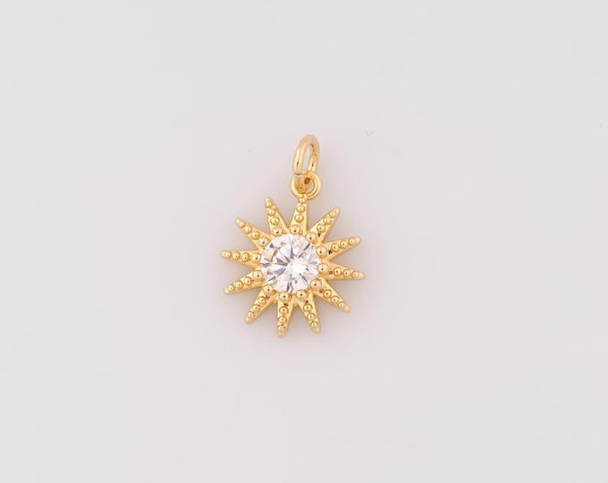 1 pcs Gold CZ Sun Pendant,18K Gold Filled Celestial Charm,Sunburst Charms,DIY Bracelet Necklace Jewelry Making Findings Supply