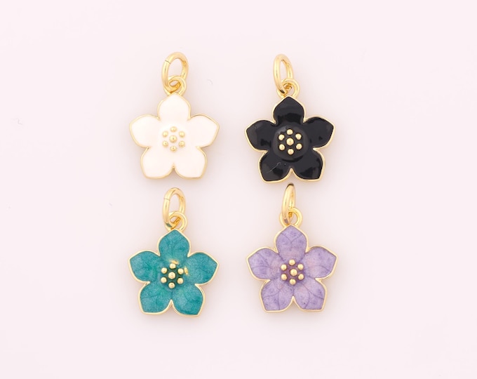1 pcs Gold Enamel Flower Pendant,18K Gold Filled Flower Charm Flower Charms,DIY Bracelet Necklace Jewelry Making Findings Supply