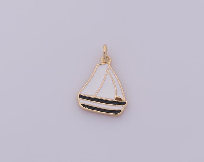 1 pcs Gold Enamel Boat Pendant,18K Gold Filled Boat Charm,Boat Charms DIY Bracelet Necklace Jewelry Making Findings Supply
